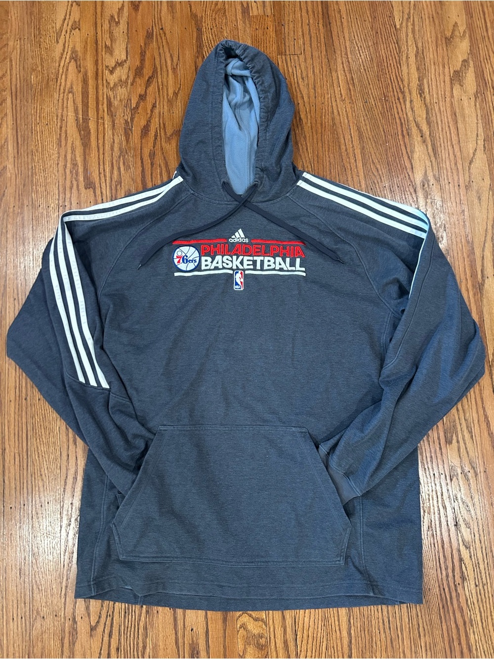 adidas Men’s Philadelphia Basketball Crewneck Hoodie - Gray with White Stripes
